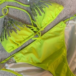 Victoria's Secret Neon Bikini with Silver Accents